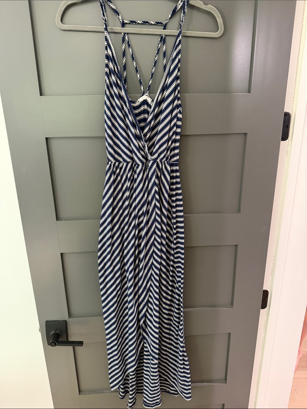 Lush Striped Navy & White Maxi Dress with Crisscross Back